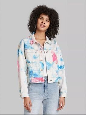 Wild Fable Tie-Dye Cropped Denim Jacket in Blue & Pink